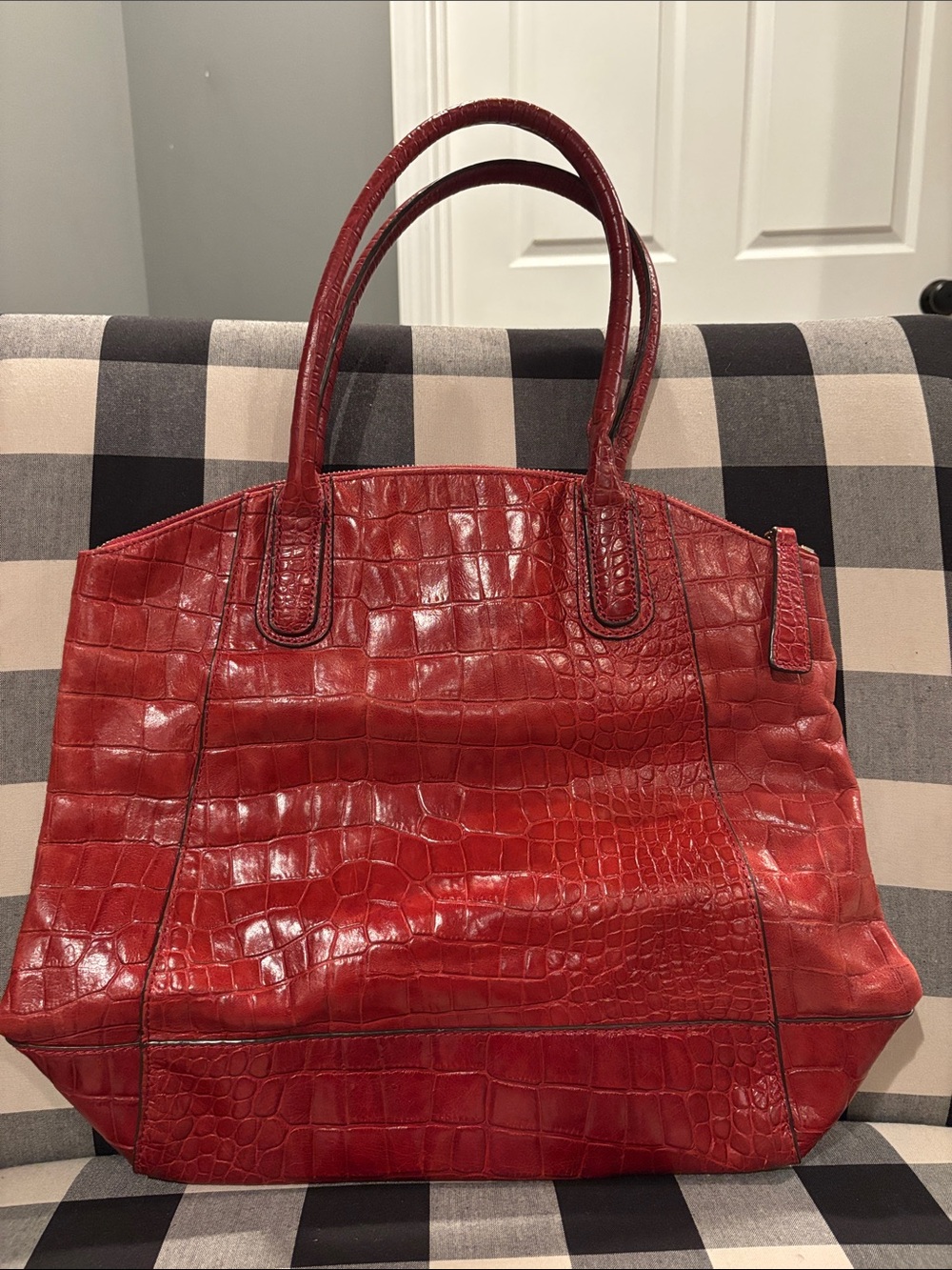Cynthia Rowley Red Croc-Embossed Leather Tote